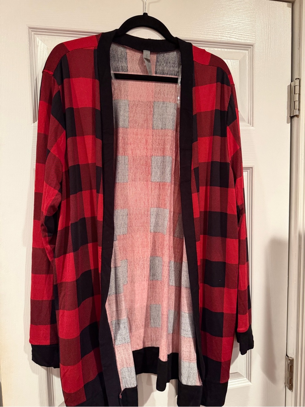 Honeyme Red and Black Buffalo Plaid Open-Front women’s Sweater Cardigan